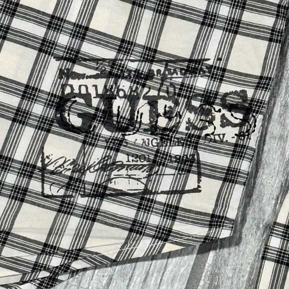 Men's Black &‎ White Western Plaid Shirt Pearl Snaps size Large by Guess - Picture 5 of 11